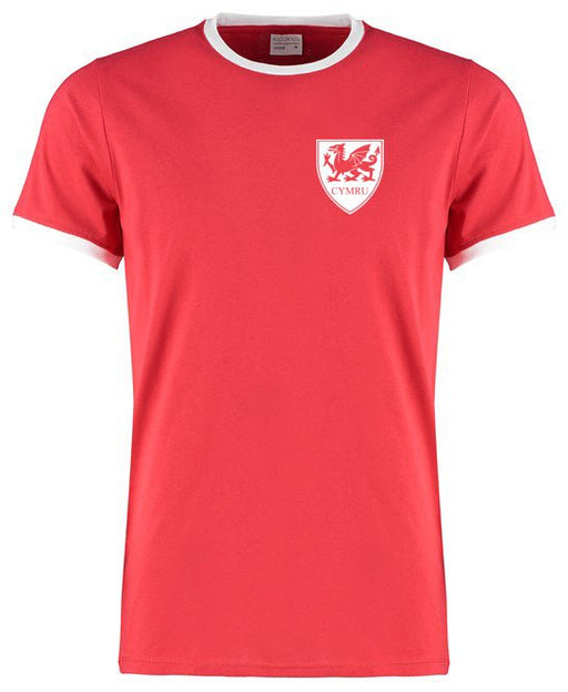 Wales Old School Retro Football T-Shirt (Ringer) - Giftware Wales