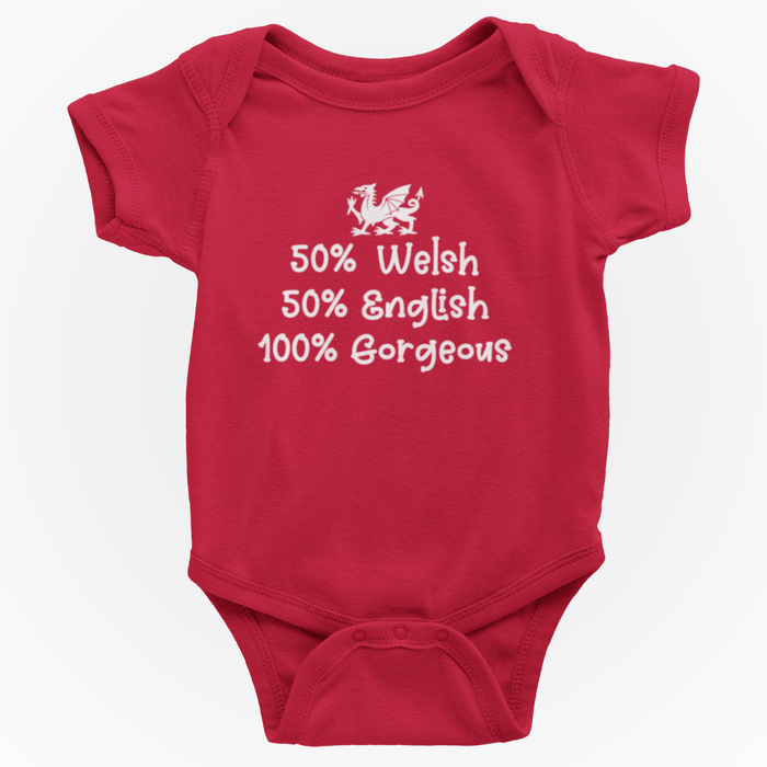 Welsh Baby Grow - 50% Welsh 50% English 100% Gorgeous - Giftware Wales