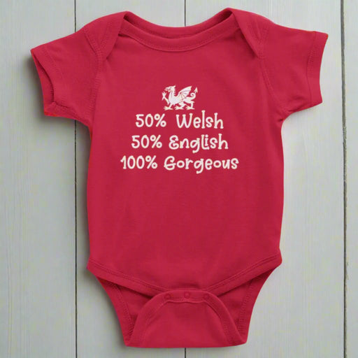 Welsh Baby Grow - 50% Welsh 50% English 100% Gorgeous - Giftware Wales