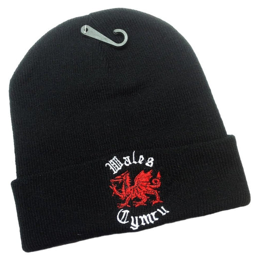 Welsh Cymru Dragon Beanie Hat (Black) - Giftware Wales