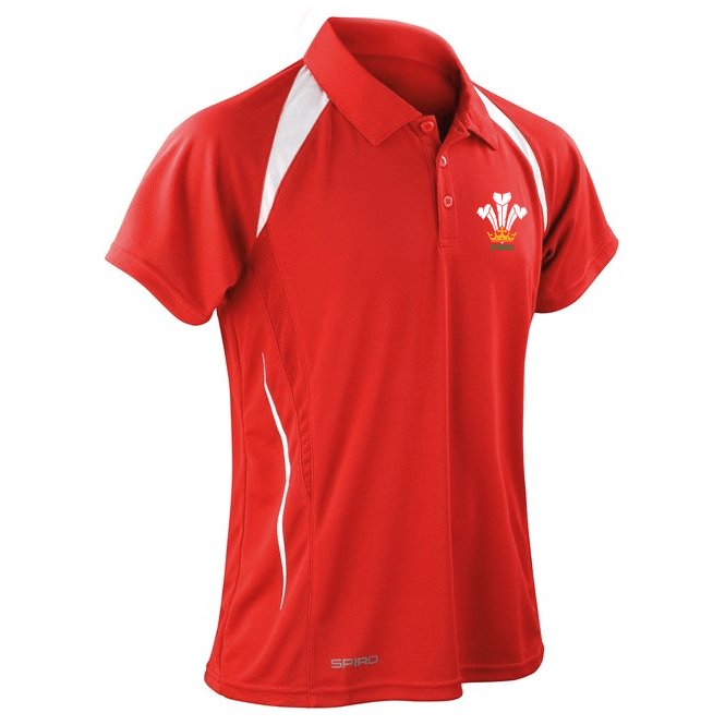 Welsh Cymru Feathers Polo Shirt - Spiro Cool Dry® - Giftware Wales