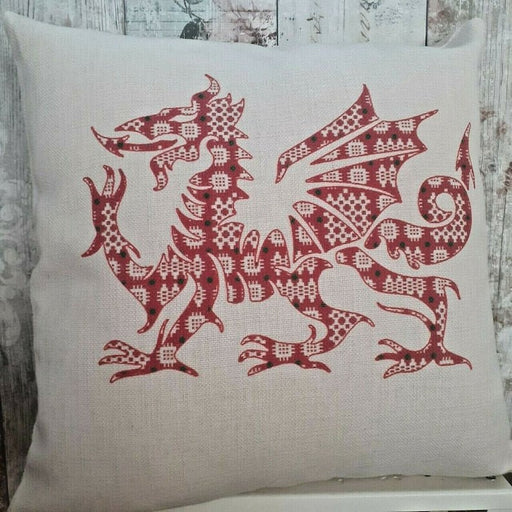 Welsh Dragon Cushion - Linen Effect - Giftware Wales