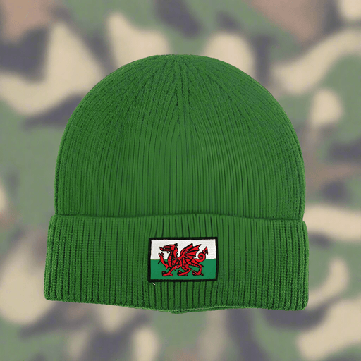 Welsh Flag Beanie Hat (Military Green) - Giftware Wales