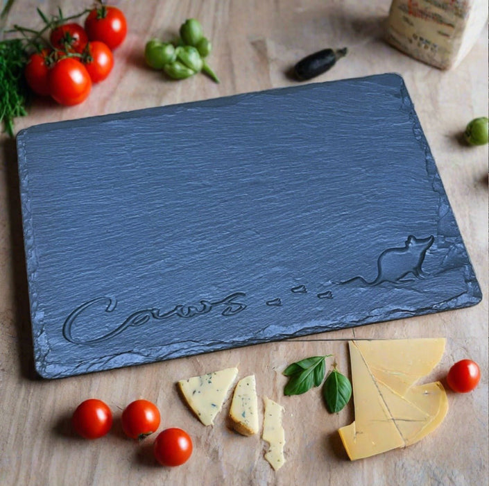 Welsh Slate Cheese Board - Deep Engraved Caws Mouse - Giftware Wales