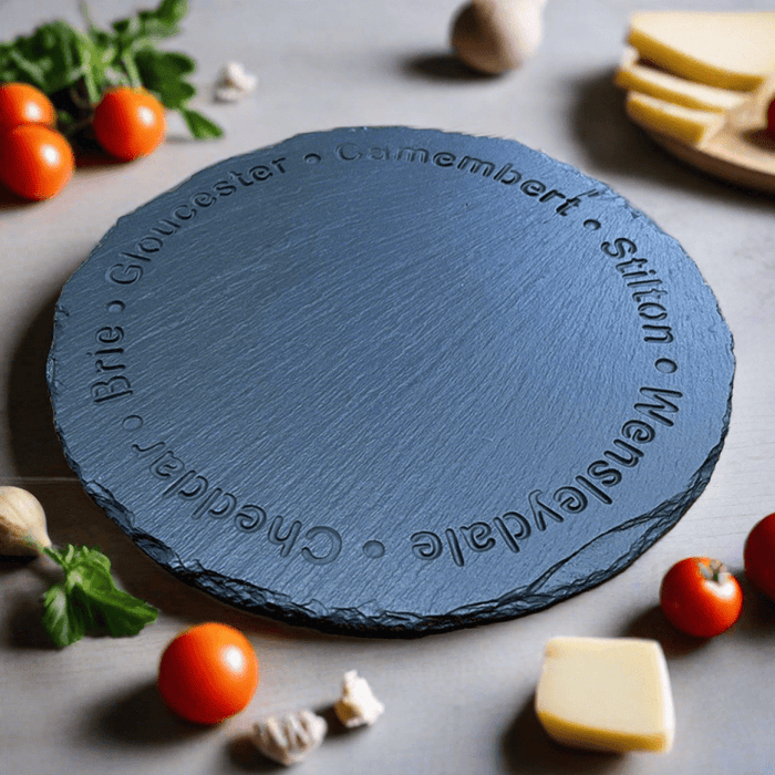 Welsh Slate Cheese Board - Deep Round Cheese Names - Giftware Wales