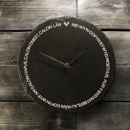 Welsh Slate Clock - Cuddle And Cwtch - Giftware Wales