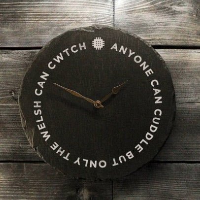 Welsh Slate Clock - Cuddle And Cwtch - Giftware Wales