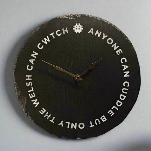 Welsh Slate Clock - Cuddle And Cwtch - Giftware Wales