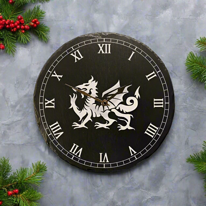 Welsh Slate Clock - Dragon With Roman Numerals