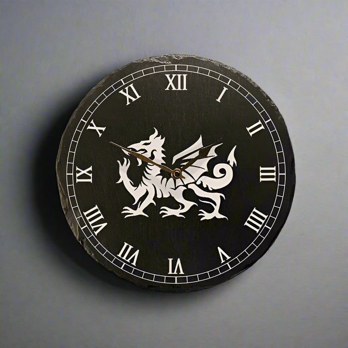 Welsh Slate Clock - Dragon With Roman Numerals - Giftware Wales