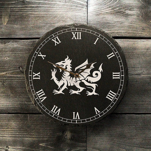 Welsh Slate Clock - Dragon With Roman Numerals - Giftware Wales