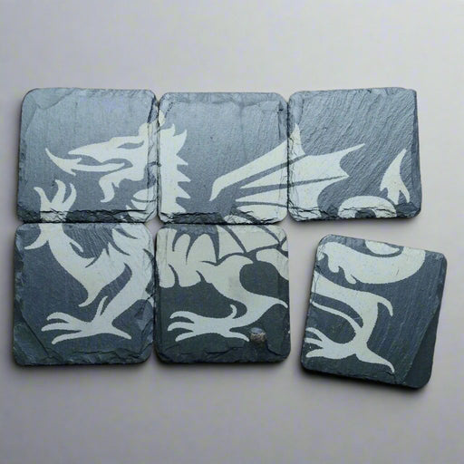 Welsh Slate Dragon Coasters - Set Of 6 - Giftware Wales