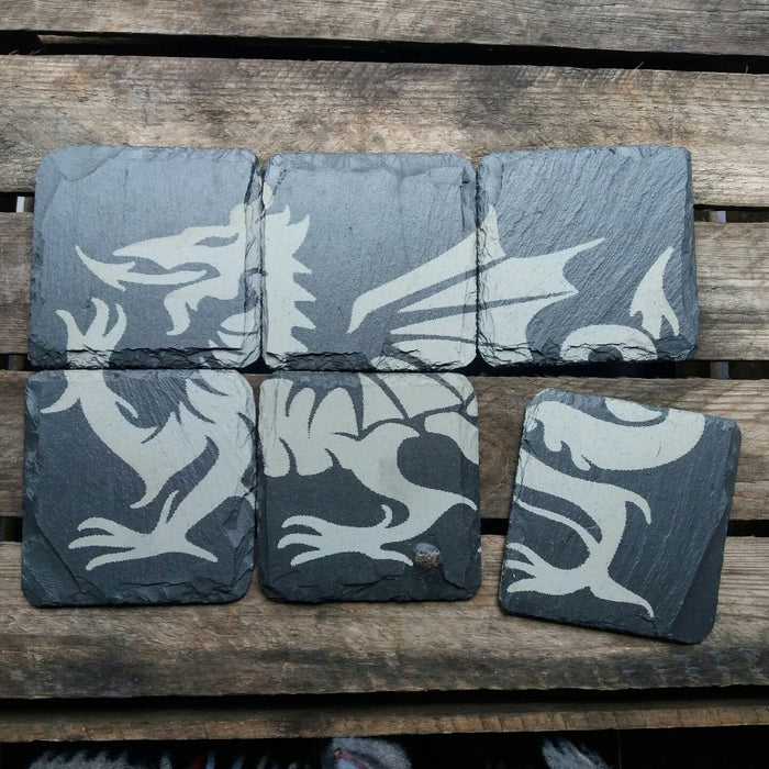 Welsh Slate Dragon Coasters - Set Of 6 - Giftware Wales