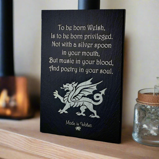 Welsh Slate Plaque (To Be Born Welsh Poem) - Giftware Wales