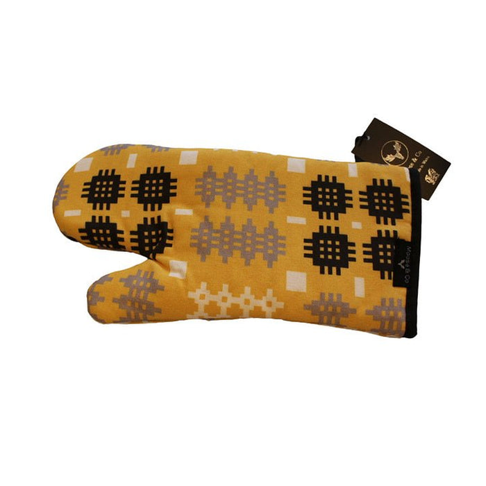 Welsh Tapestry blanket print Oven Mitt - Mustard - Giftware Wales