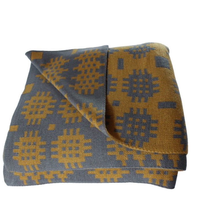 Welsh tapestry Blanket print Throw - Mustard - Giftware Wales