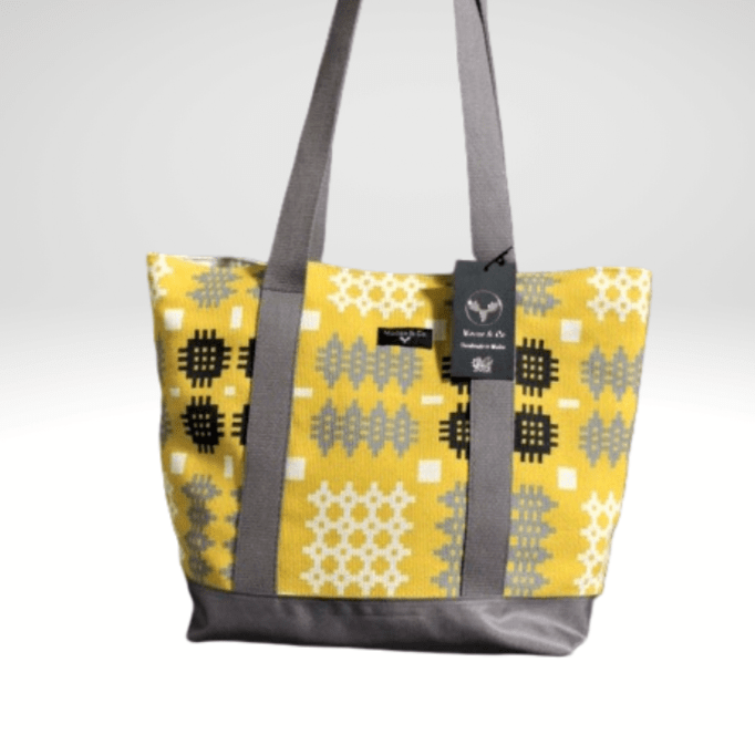 Welsh Tapestry Print Tote Bag - Mustard - Giftware Wales