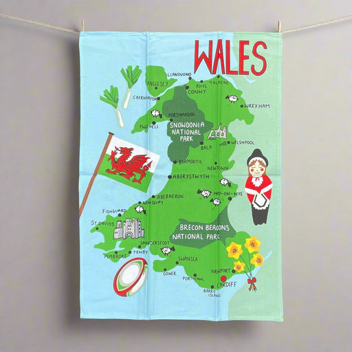 Welsh Towns & Icons Tea Towel - Giftware Wales