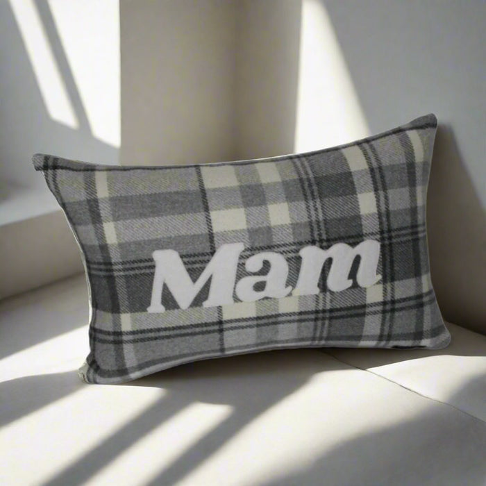 Wool Touch Checked Cushion (Choice Text) - Giftware Wales