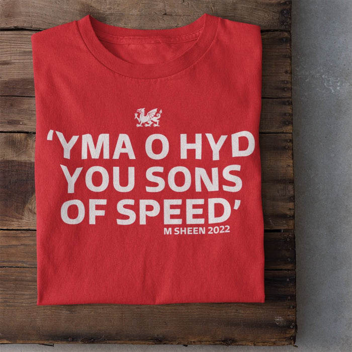 Yma o Hyd You Sons of Speed - Welsh Organic T Shirt - Giftware Wales