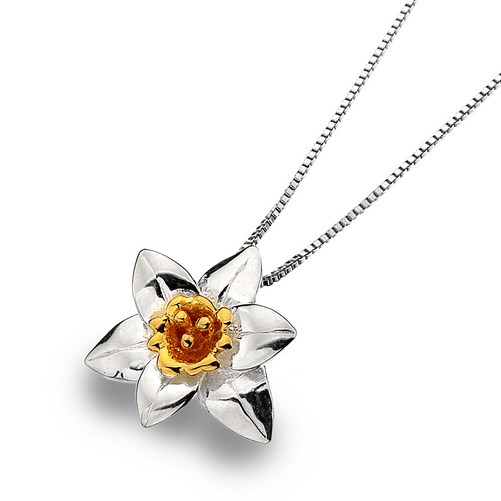 Sterling Silver Daffodil Pendant with Gold Plate Centre Detail