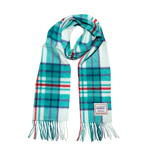 Pure Wool Green Cream Check Scarf - by Heritage Traditions