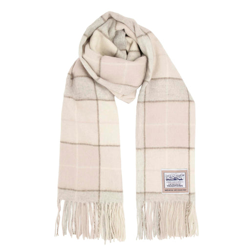 Pure Wool Natural Box Check Scarf - by Heritage Traditions
