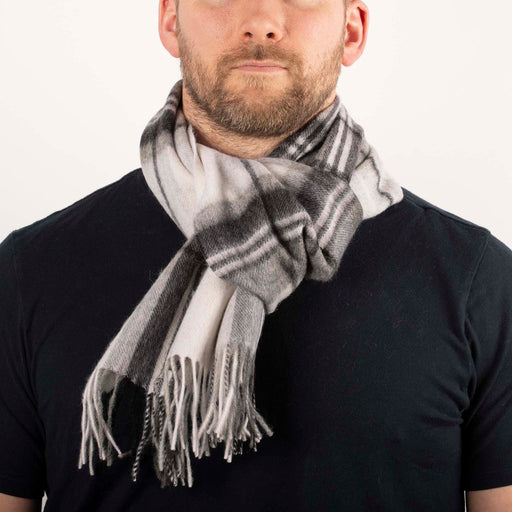 Pure Wool Black White Check Scarf - by Heritage Traditions