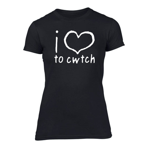 Welsh T Shirt - Womens 'i love to cwtch' - (Black)