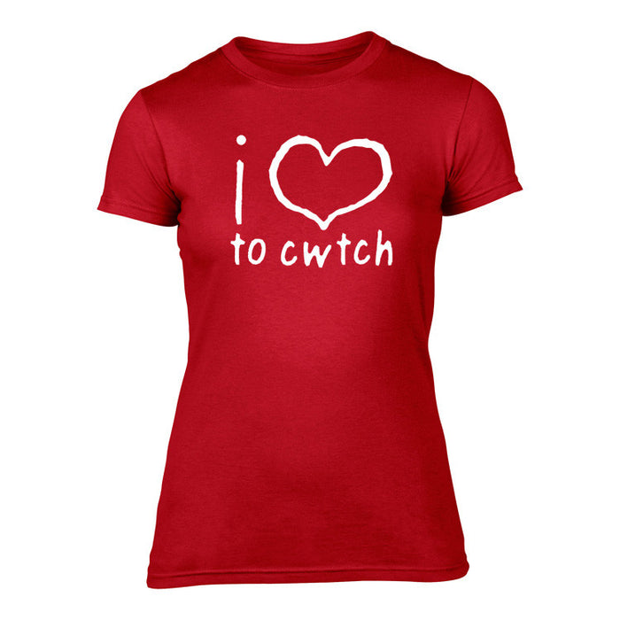 Welsh T Shirt - Womens - 'i love to' cwtch (Red)