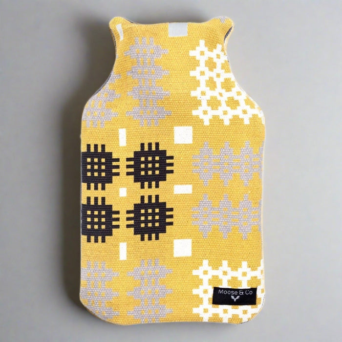 Welsh tapestry print Hot water bottle - Mustard