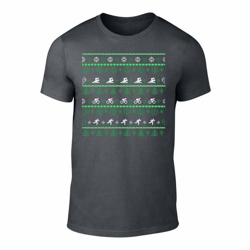 SWIM BIKE RUN - Mens Ugly Christmas T-Shirt (Charcoal)