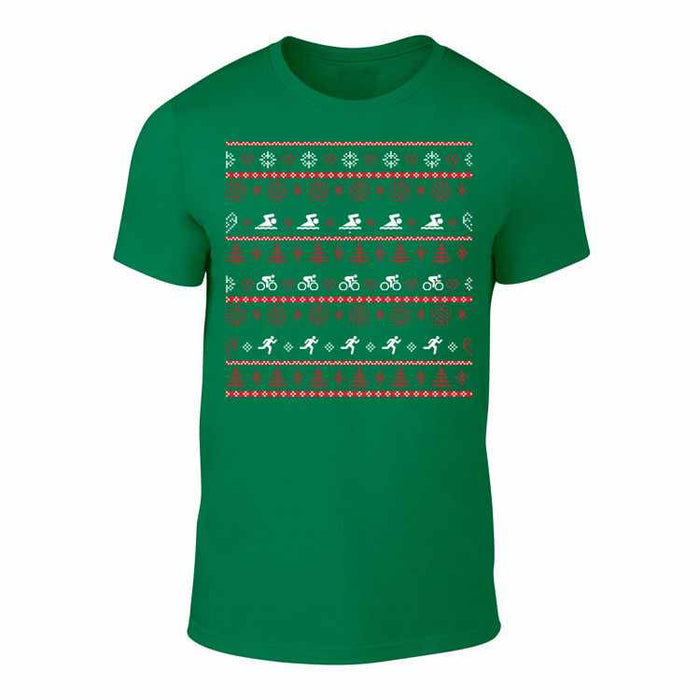 SWIM BIKE RUN - Mens Ugly Christmas T-Shirt (Green)