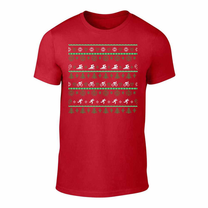 SWIM BIKE RUN - Mens Ugly Christmas T-Shirt (Red)