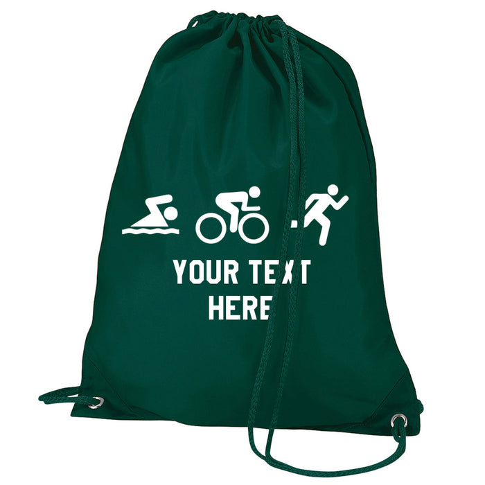 Swim Bike Run Triathlon Logo- Personalised Duffel Bag - GREEN