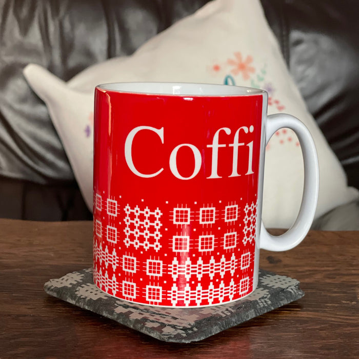 Coffi Mug - Welsh Tapestry Red Design