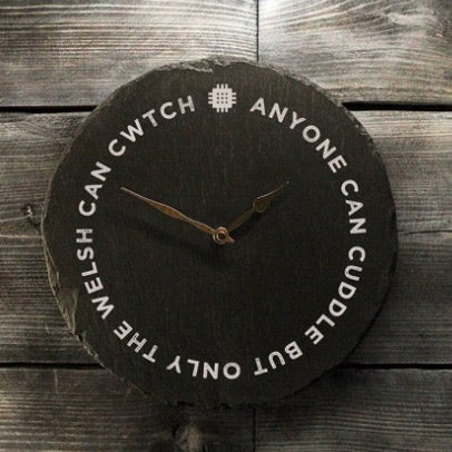 Welsh Slate Clock - Cuddle and Cwtch