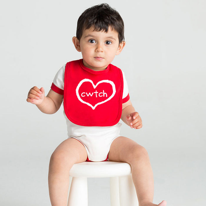Cwtch Heart - Welsh Baby Bib (Red)